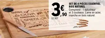 E.Leclerc Set de 4 pièces essentiel bois naturel offre