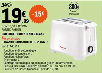 E.Leclerc Uno grille pain 2 fentes blanc offre