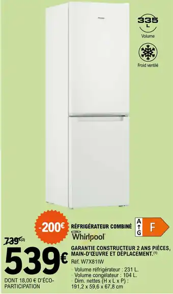 E.Leclerc Réfrigérateur combiné offre
