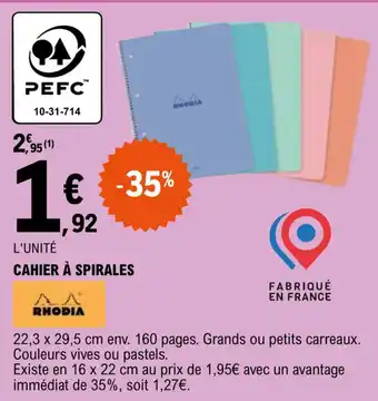 E.Leclerc Cahier à spirales offre