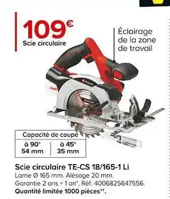 Castorama Scie circulaire te-cs 18 165-1 li offre