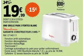 E.Leclerc Uno grille pain fentes blanc moulinex offre