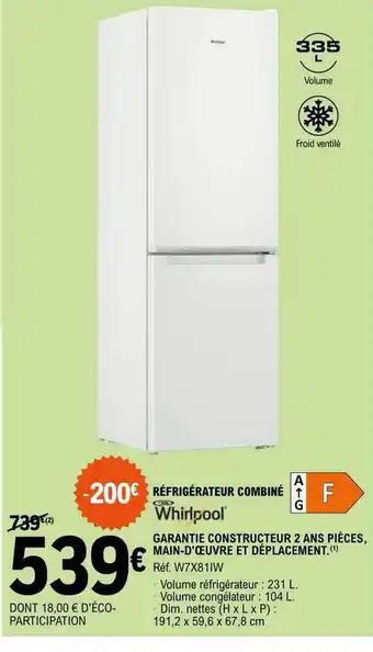 E.Leclerc Réfrigérateur combiné whirlpool offre