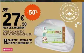 E.Leclerc Couette 140 x 200 cm enveloppe coton bio offre
