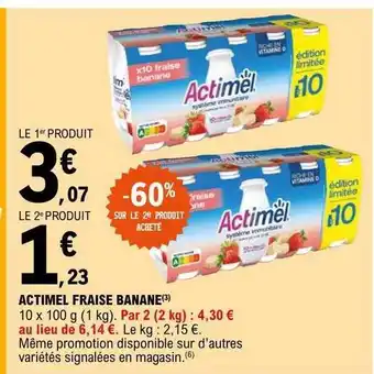 E.Leclerc Actimel fraise banane -60% sur le 2e produit acheté offre