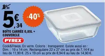 E.Leclerc Boîte carrée 0.85l + couvercle pyrex offre