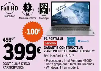 E.Leclerc Pc portable lenovo 15,6 offre