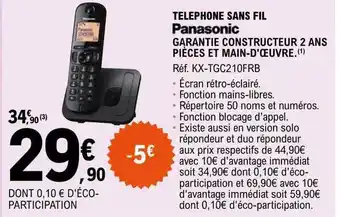E.Leclerc Téléphone sans fil panasonic offre