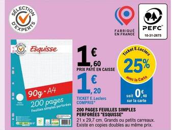 E.Leclerc 200 pages feuilles simples perforées offre