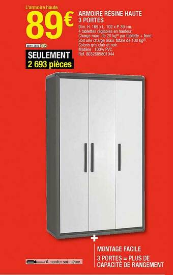 Brico Dépôt Armoire Résine Haute 3 Portes offre
