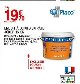 Brico Dépôt Enduit à Joints En Pâte Joker 15 Kg Placo offre