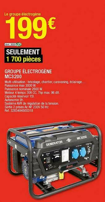 Brico Dépôt Groupe électrogène Mc3200 offre
