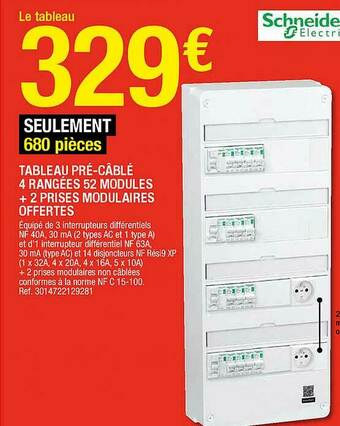 Brico Dépôt Tableau Pré-câblé 4 Rangées 52 Modules + 2 Prises Modulaires Offertes Schneider offre