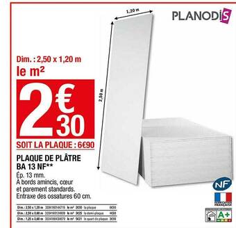 Brico Dépôt Plaque De Plâtre Ba 13 Nf Planodis offre