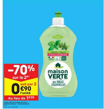 Leader Price Liquide Vaisselle écolabel Aux Huiles Essentielles Basilic - Thym Maison Verte offre