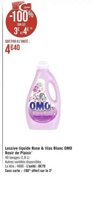 Géant Casino Lessive Liquide Rose & Lilas Blanc Omo Rosir de Plaisir offre