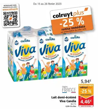 Colruyt Lait demi-écrémé viva candia offre