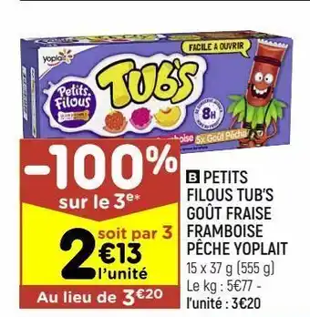 Leader Price Petits filous tub's gout fraise framboise pêche yoplait offre