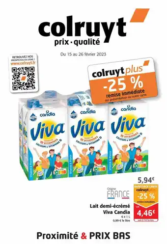 Colruyt Lait demi-écrémé viva candia offre