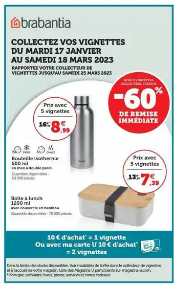 Hyper U Bouteille isotherme 500 ml, boîte à lunch 1200 ml offre