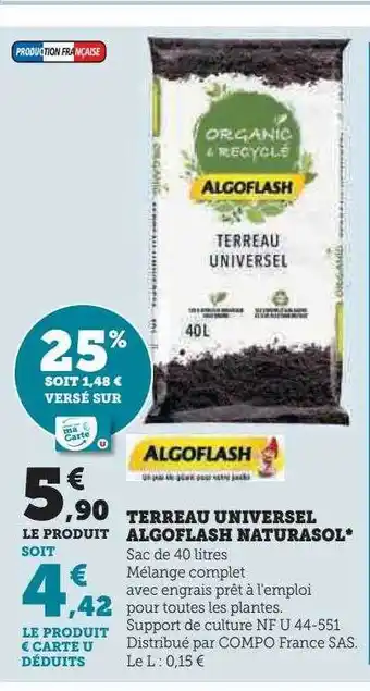 Hyper U Terreau universel agloflash naturasol algoflash offre