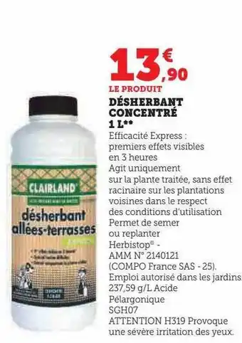 Hyper U Désherbant concentré clairland offre
