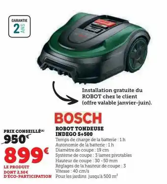 Hyper U Robot tondeuse indego s+500 bosch offre