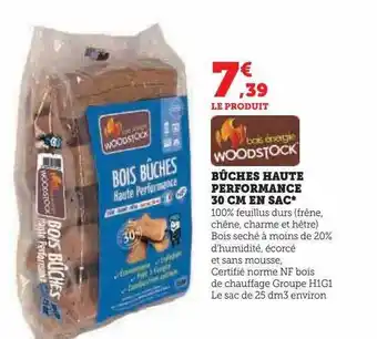 Hyper U Bûches haute perforateur 30 cm en sac woodstock offre