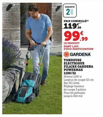 Hyper U Tondeuse électrique filaire gardena powerwax 1100-32 offre