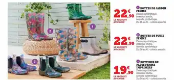 Hyper U Bottes de jardin femme, bottes de pluie femme, bottines de pluie femme imprimées offre