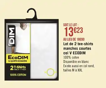 Géant Casino Lot de 2 Tee-Shirts Manches Courtes Col V Ecodim offre