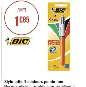 Géant Casino Stylo Bille 4 Couleurs Pointe Fine offre