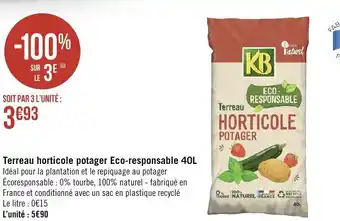 Géant Casino Terreau Horticole potager Eco-Responsable 40L offre