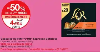 Monoprix Capsules De Café "L'Or" Espresso Delizios offre
