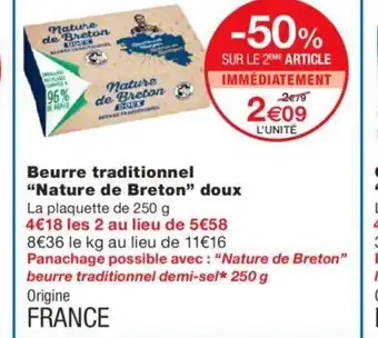 Monoprix Beurre Traditionnel "Nature De Breton" Doux offre