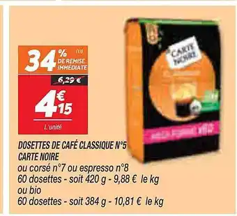 Netto Dosettes de café classique n°5 carte noire offre