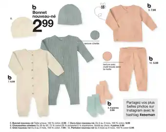 Zeeman Bonnet nouveau-né, dors-bien nouveau-né, chaussettes côtelées, gilet nouveau-né, pantalon nouveau-né offre