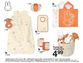 Zeeman Panier de rangement hochet, balle souple, poncho de bain, bavoir nouveau-né, gigoteuse été, mini-chaussettes, panier de range offre