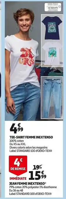 Auchan Tee-shirt femme inextenso , jean femme inextenso offre