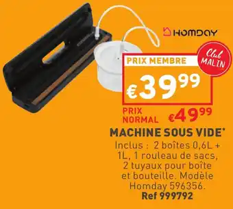 Trafic Machine sous vide offre