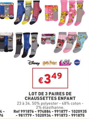 Trafic Lot de 3 paires de chaussettes enfant offre