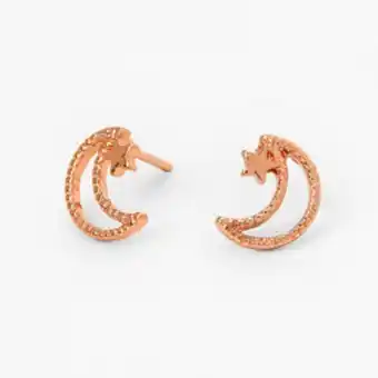 Clous d'oreilles étoile et lune ajourés couleur doré rose