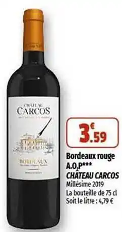 Bordeaux rouge a.o.p. château carcos millésime 2019