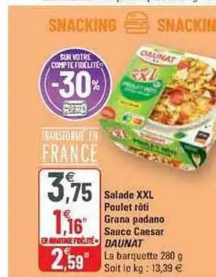 G20 Salade xxl poulet rôti grana padano sauce caesar daunat offre