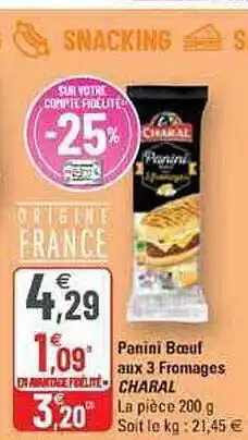 G20 Panini bœuf aux 3 fromages charal offre