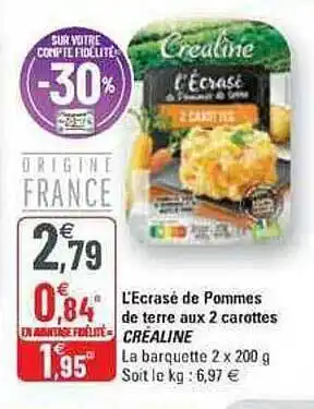G20 L'écrasé de pomme de terre aux 2 carottes créaline offre