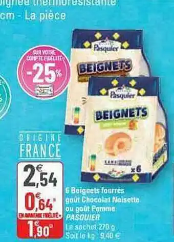 G20 6 beignets fourrés goût chocolat noisette ou goût pomme pasquier offre