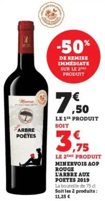 Hyper U Minervois aop rouge l'arbre aux poètes 2019 offre