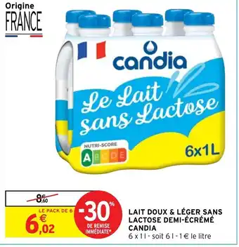 Intermarché Lait Doux & Lèger Sans Lactose Demi-écrémé Candia offre