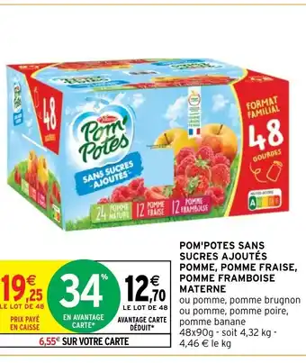 Intermarché Pom'Potes Sans Sucres Ajoutés, Pomme Fraise, Pomme Framboise Materne offre